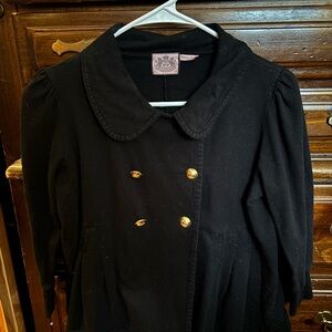 Juicy Couture Black Double-Breasted Pea Coat with Gold Buttons